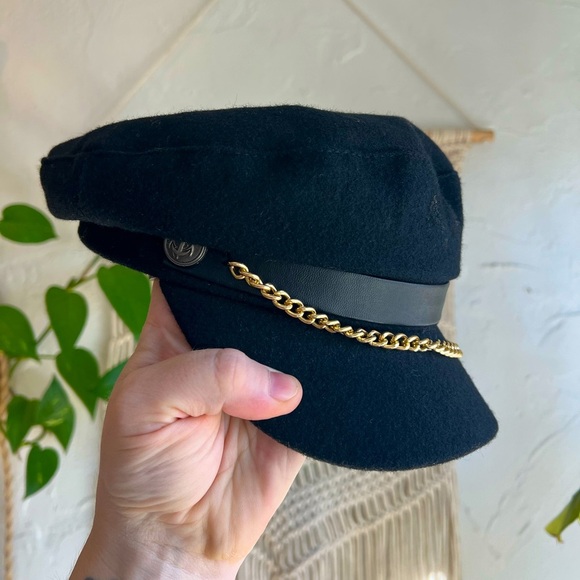 🖤 Vintage Black Wool Fisherman Cap - Boho, Nautical Hat Chain & Anchor 🖤 - Picture 1 of 8